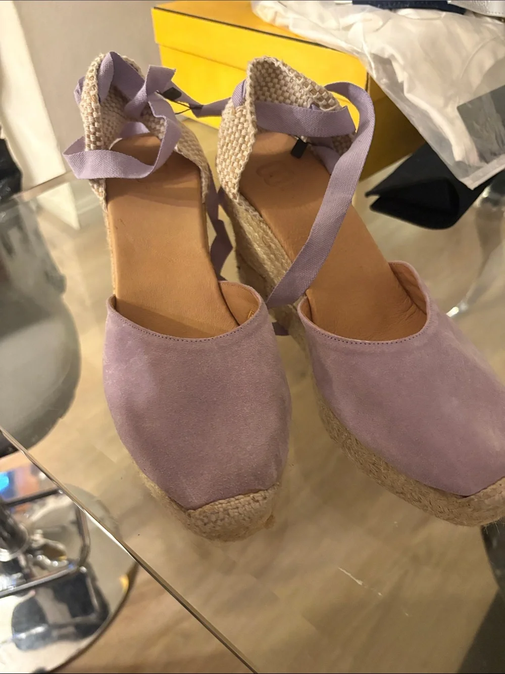 Lilac Espadrille Wedge Sandals with Ankle Wraps